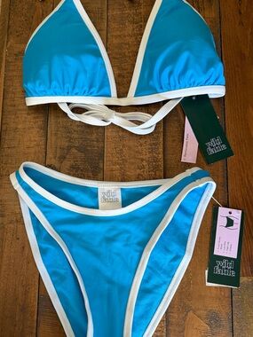 wild fable Turquoise Triangle Bikini with White Trim
